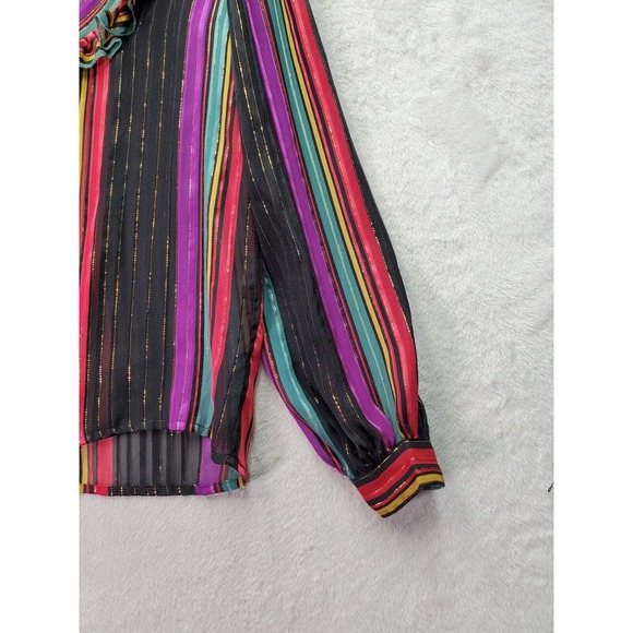 VTG John Yang Blouse Womens Size 6 Multi Striped Metallic Sheer Glam 70's Ruffle - Picture 5 of 7